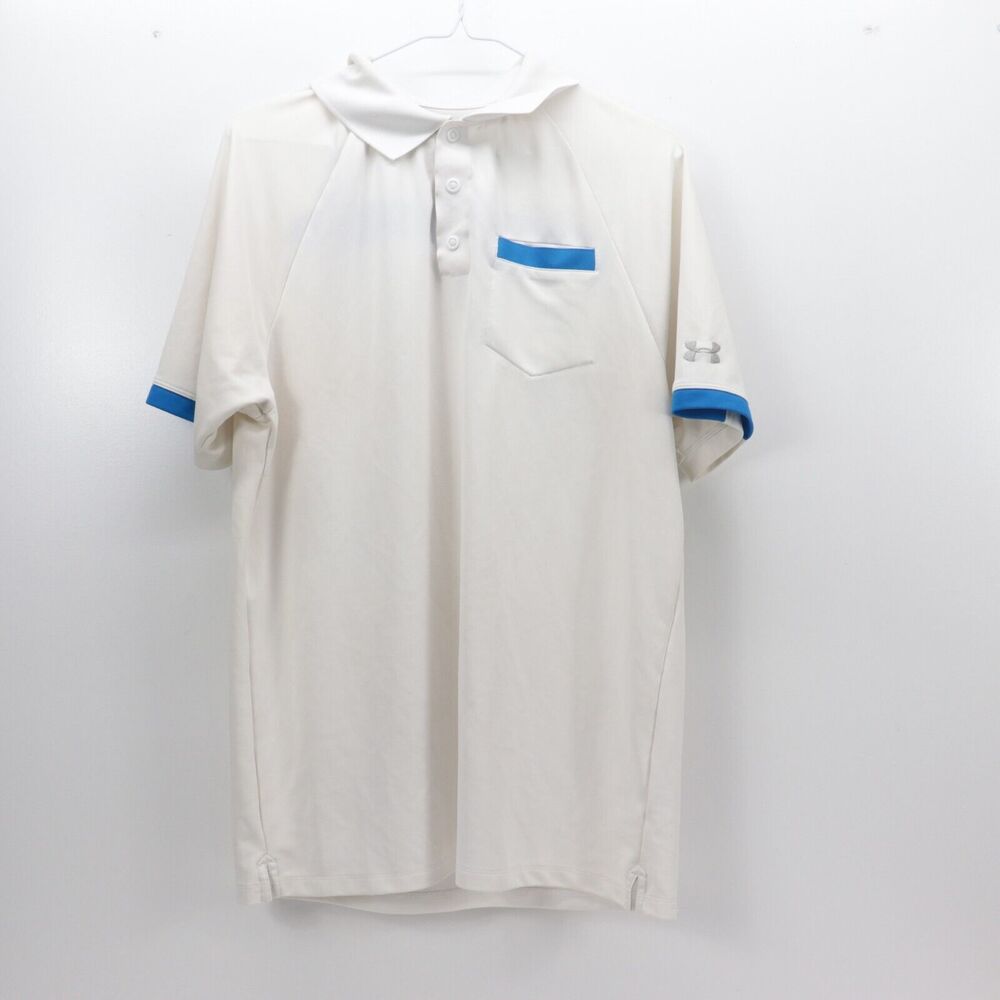 Under Armour Polo Shirt Mens Medium Loose Heatgear Short Sleeve Offwhite